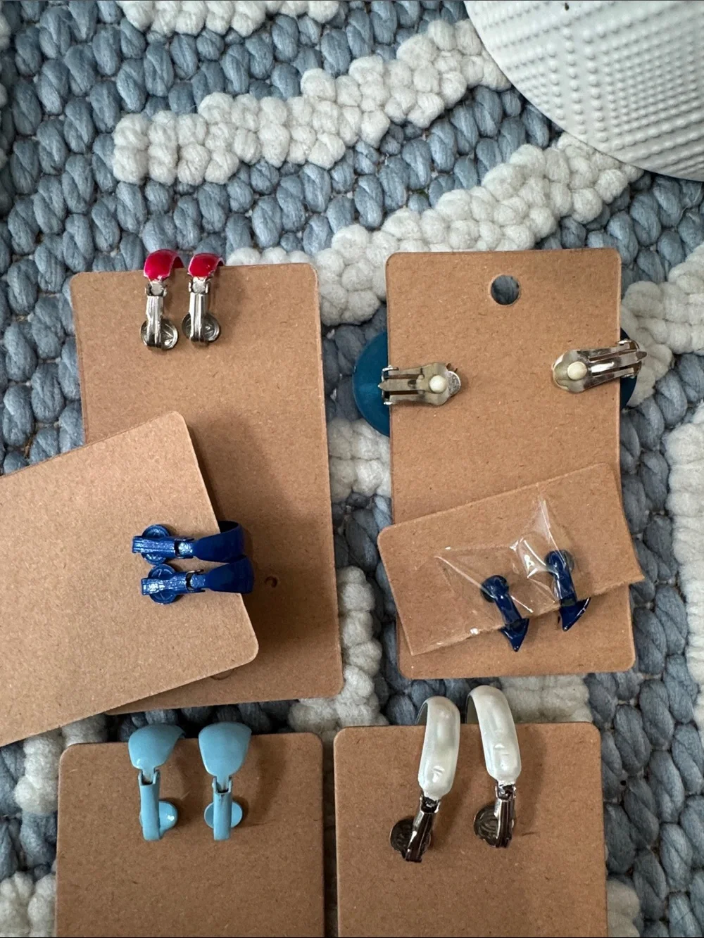 Vintage Colorful Clip On Earrings Lot 6 Pairs Retro Acrylic 80s 90s